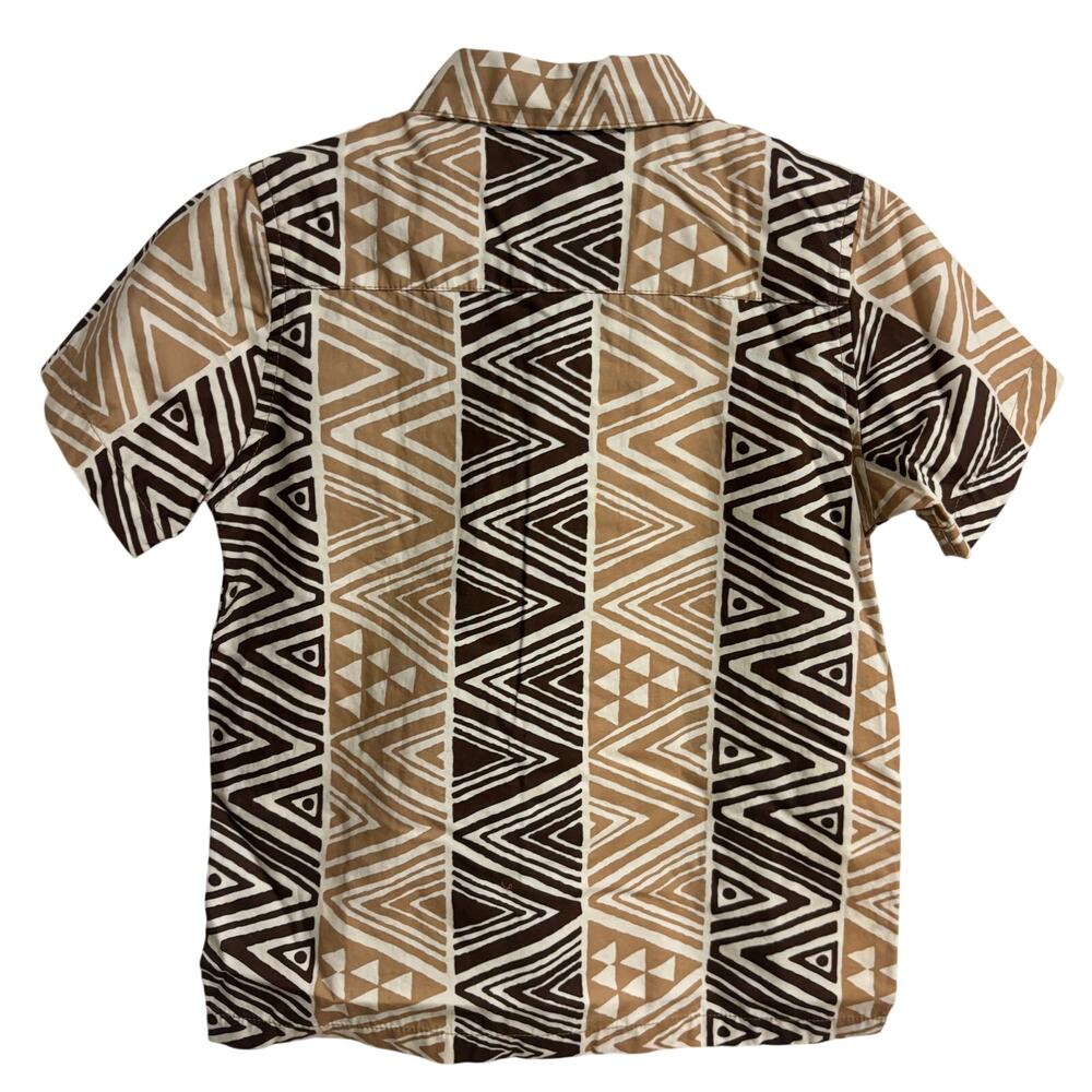 Quiksilver Boys Button Shirt Tribal Geometric Brown Tan Short Sleeve Size 5 New - Picture 3 of 8